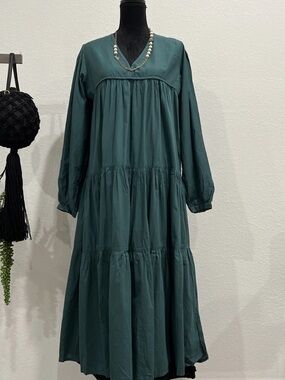 Matta Teal V-Neck Tiered Maxi Dress Sz L